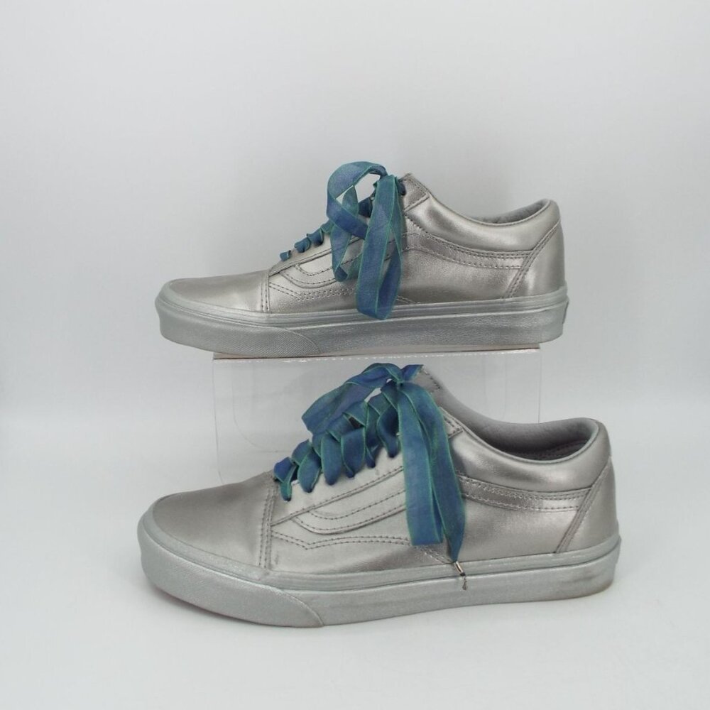 Vans Old Skool Metallic Silver Sneakers Fabric Laces Size 8.5 - Picture 5 of 11